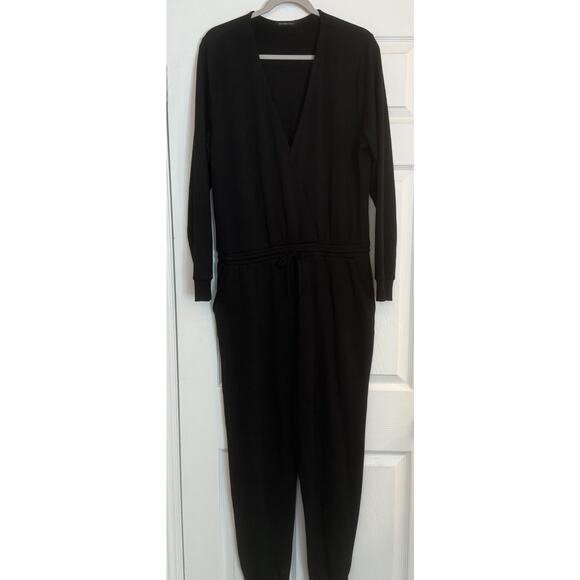 Beyond Yoga Pants - Beyond Yoga Overlapping Jumpsuit Sz XL Black Fleece Super Soft Roomy Drop Waist